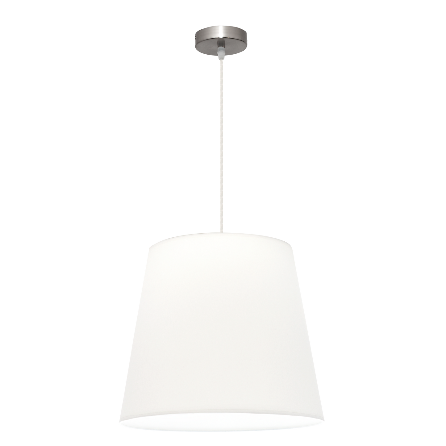 Lámpara colgante Maldivas fabricada en metal color níquel y textil blanco