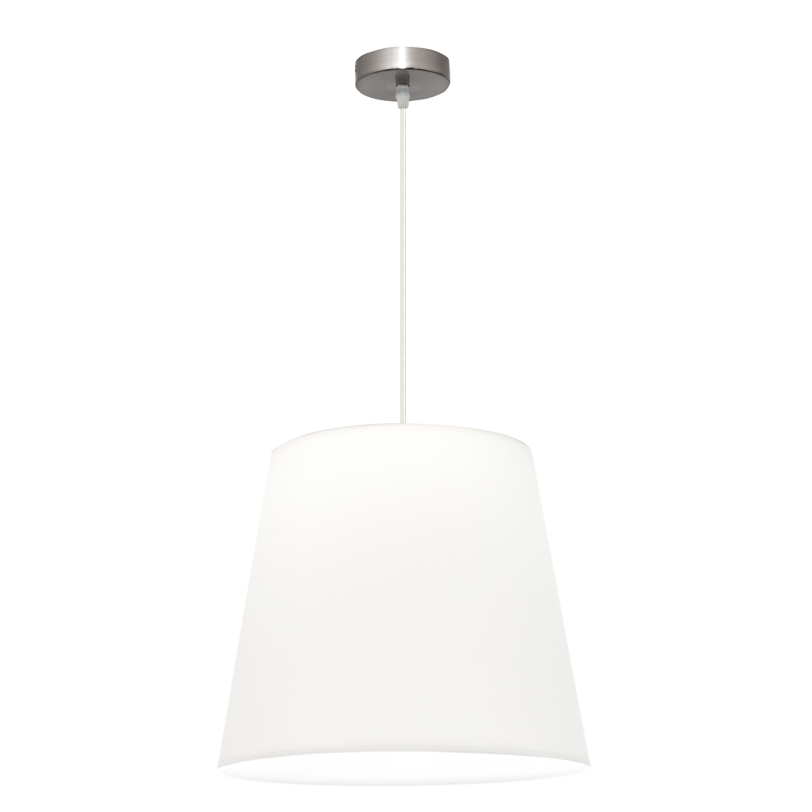 Lámpara colgante Maldivas fabricada en metal color níquel y textil blanco