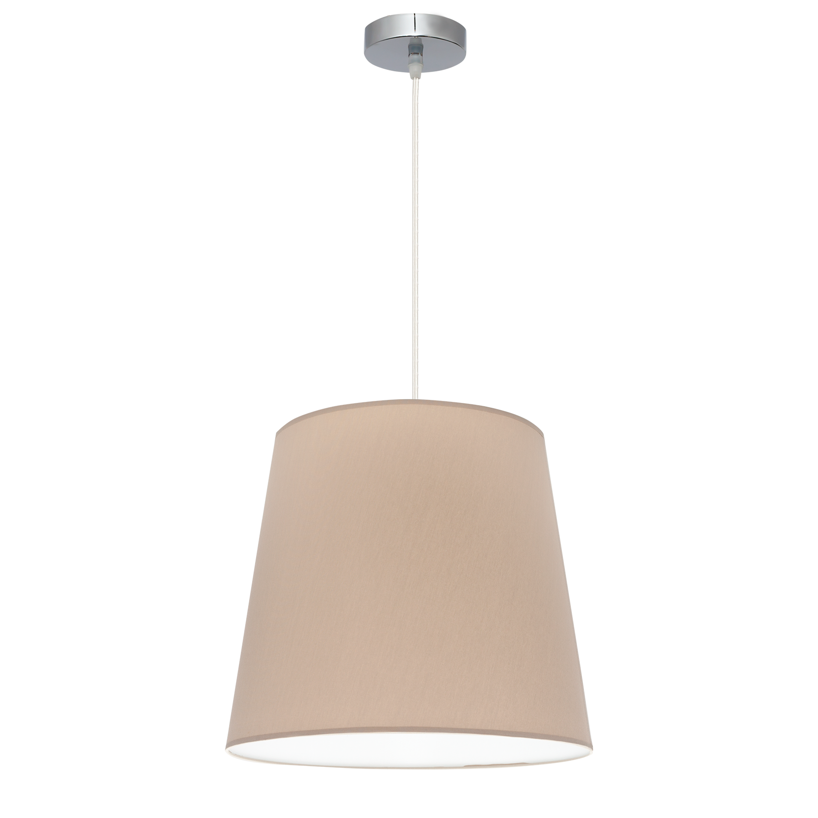 Colgante Maldivas fabricado en Metal color Cromo, con pantalla textil color Piedra