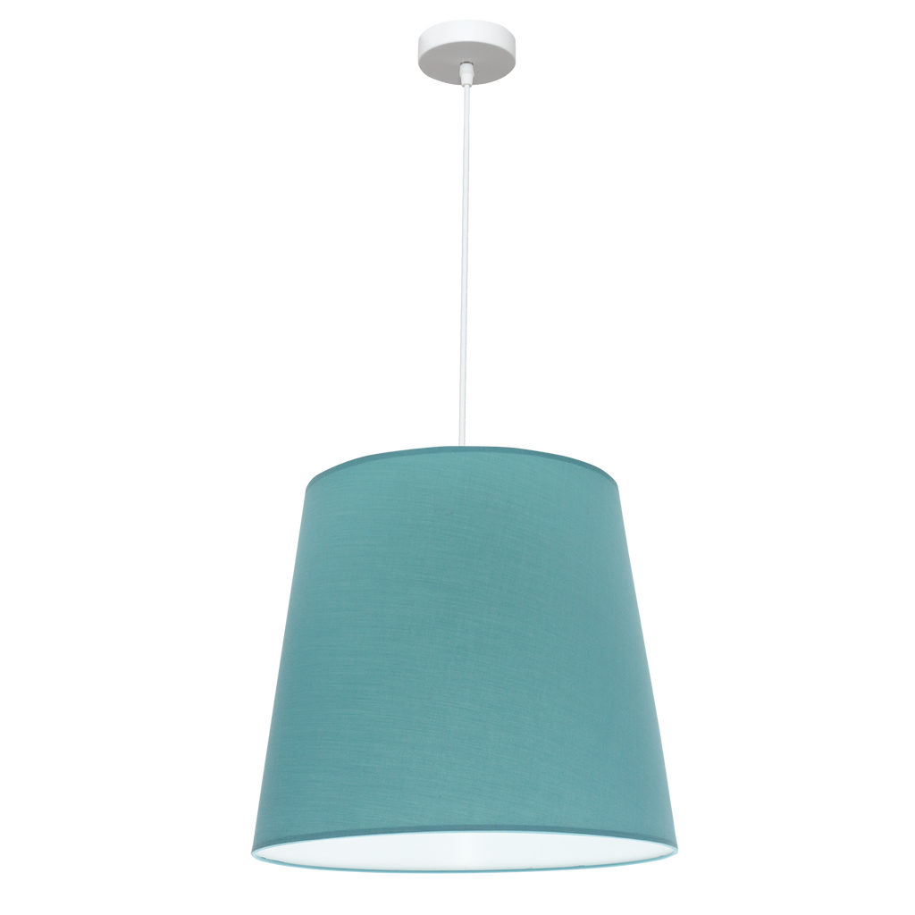 Lámpara colgante Maldivas fabricada en metal y textil color blanco y turquesa