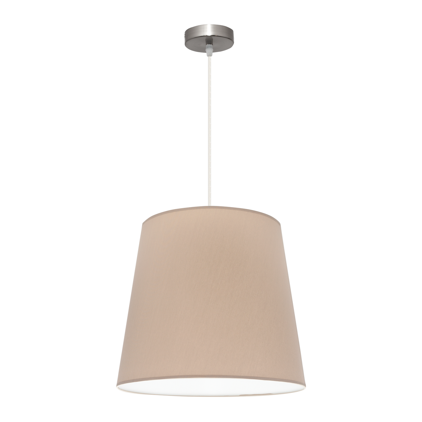 Lámpara colgante Maldivas fabricada en metal color níquel y textil color piedra
