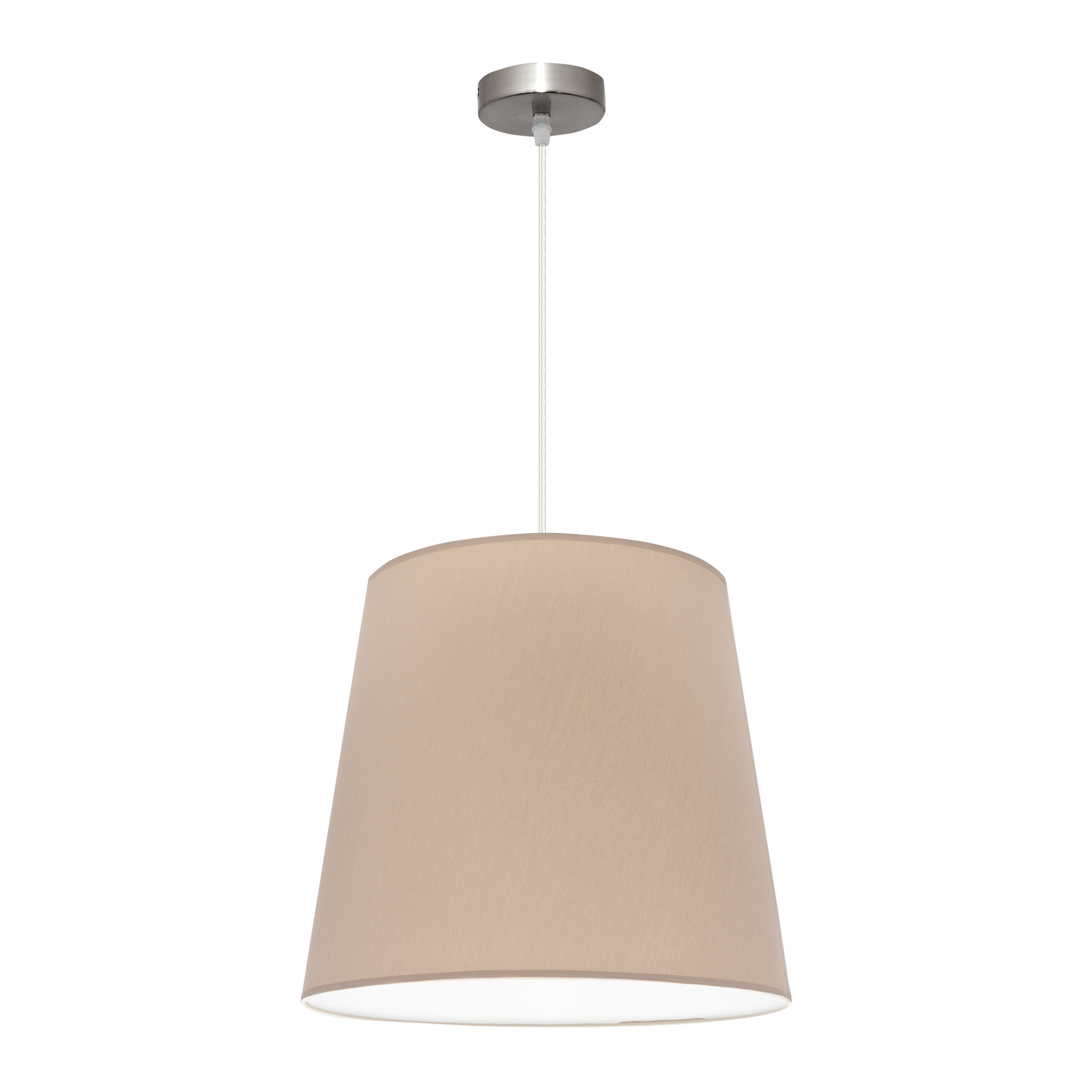 Lámpara colgante Maldivas fabricada en metal color níquel y textil color piedra