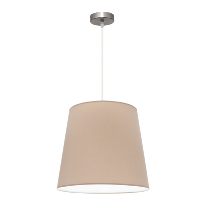 Lámpara colgante Maldivas fabricada en metal color níquel y textil color piedra