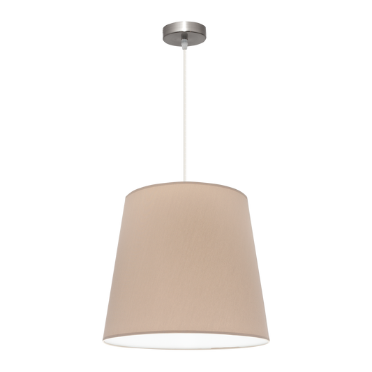 Lámpara colgante Maldivas fabricada en metal color níquel y textil color piedra