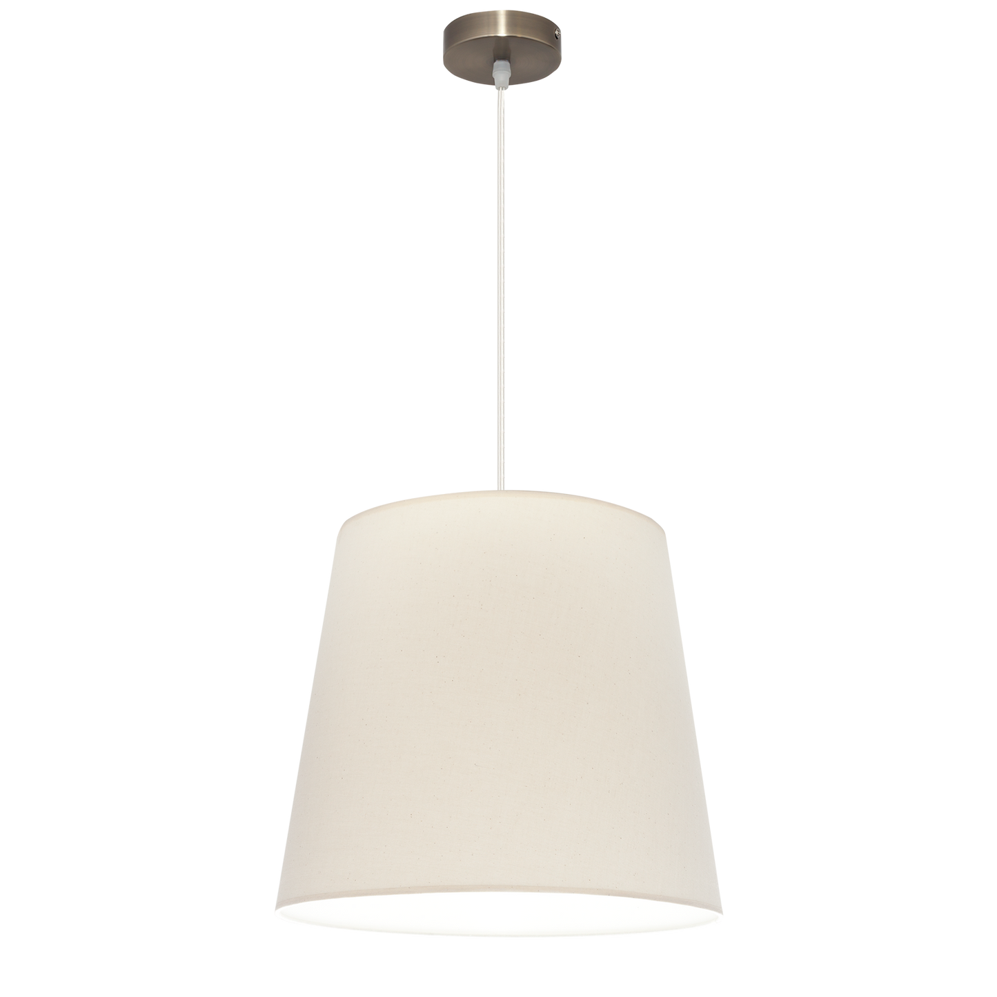 Lámpara colgante Maldivas fabricada en metal color cuero y textil sancho para luz difusa