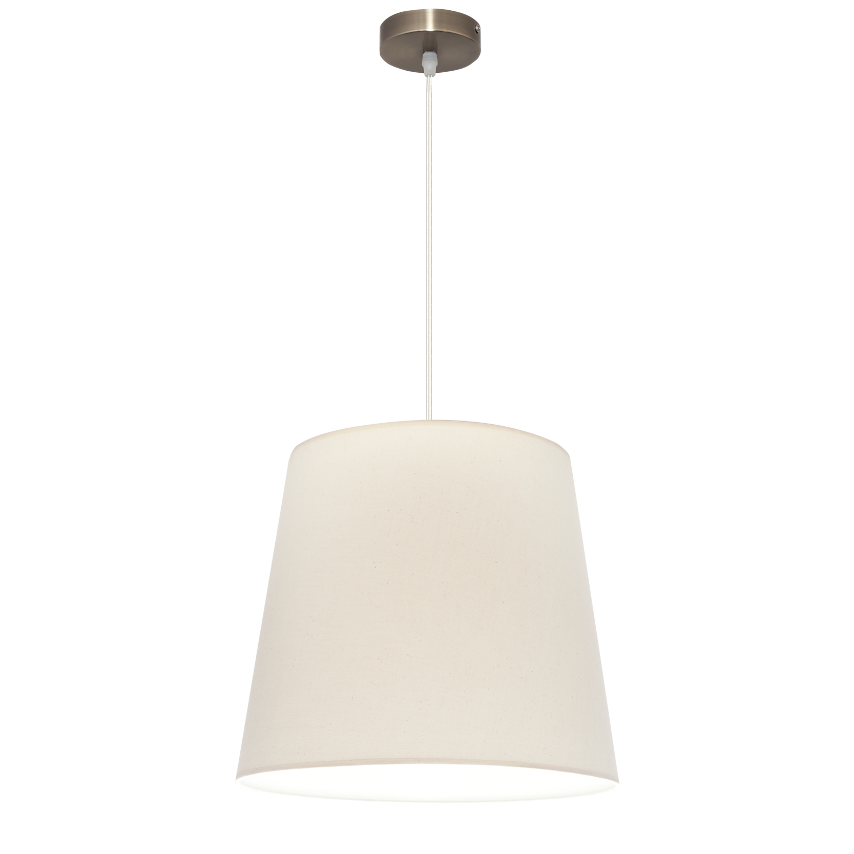 Lámpara colgante Maldivas fabricada en metal color cuero y textil sancho para luz difusa