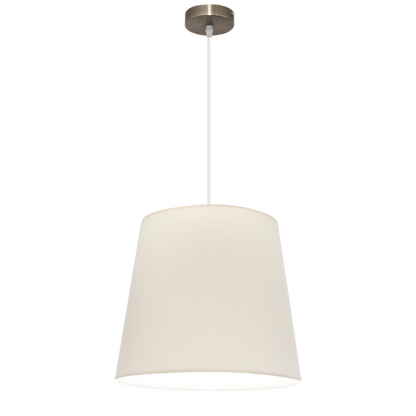 Lámpara colgante Maldivas fabricada en metal color cuero y textil sancho para luz difusa