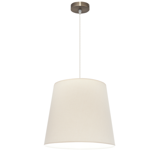 Lámpara colgante Maldivas fabricada en metal color cuero y textil sancho para luz difusa
