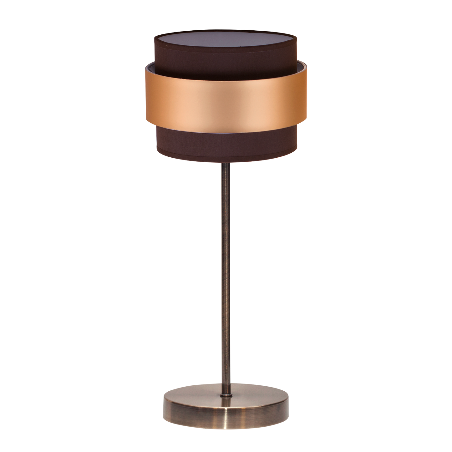 Lámpara Bremen fabricada en metal color cuero y textil marrón/oro