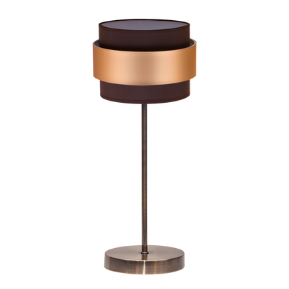 Lámpara Bremen fabricada en metal color cuero y textil marrón/oro