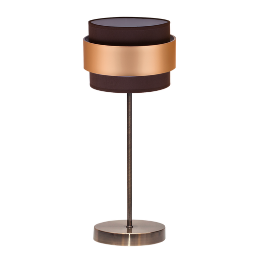 Lámpara Bremen fabricada en metal color cuero y textil marrón/oro