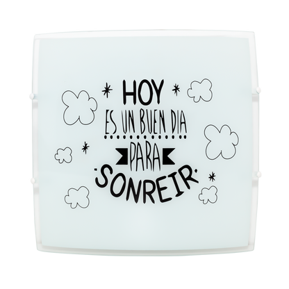 Plafón Sonrisa fabricado en metal y cristal color blanco para interiores