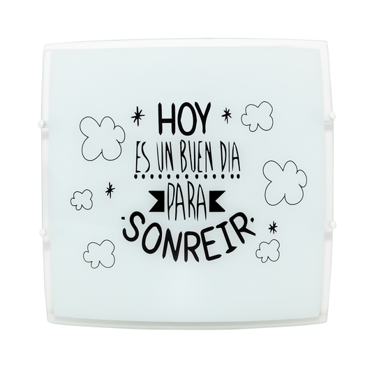 Plafón Sonrisa fabricado en metal y cristal color blanco para interiores