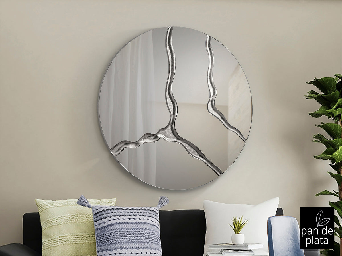 Espejo Redondo de Pared Surcos 100 cm Pan de Plata Schuller en ambiente decorado | Schuller