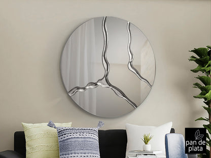 Espejo Redondo de Pared Surcos 100 cm Pan de Plata Schuller en ambiente decorado | Schuller