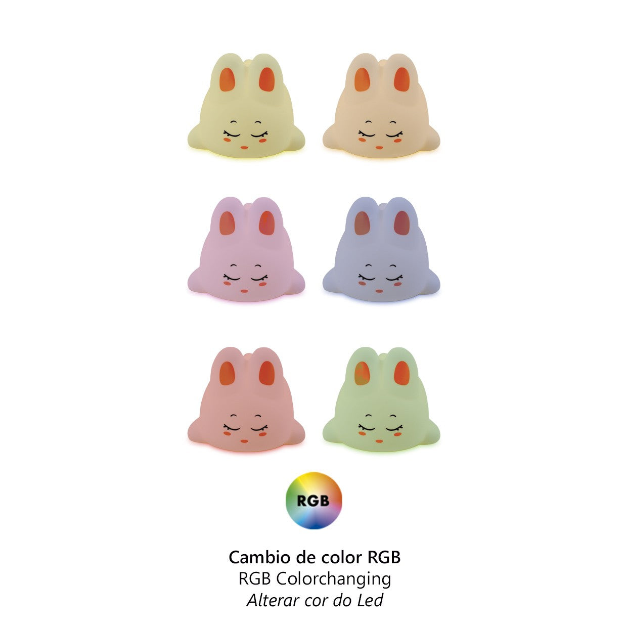 Detalle de modos RGB y sensor en lámpara sobremesa Bunny amarilla Alemar