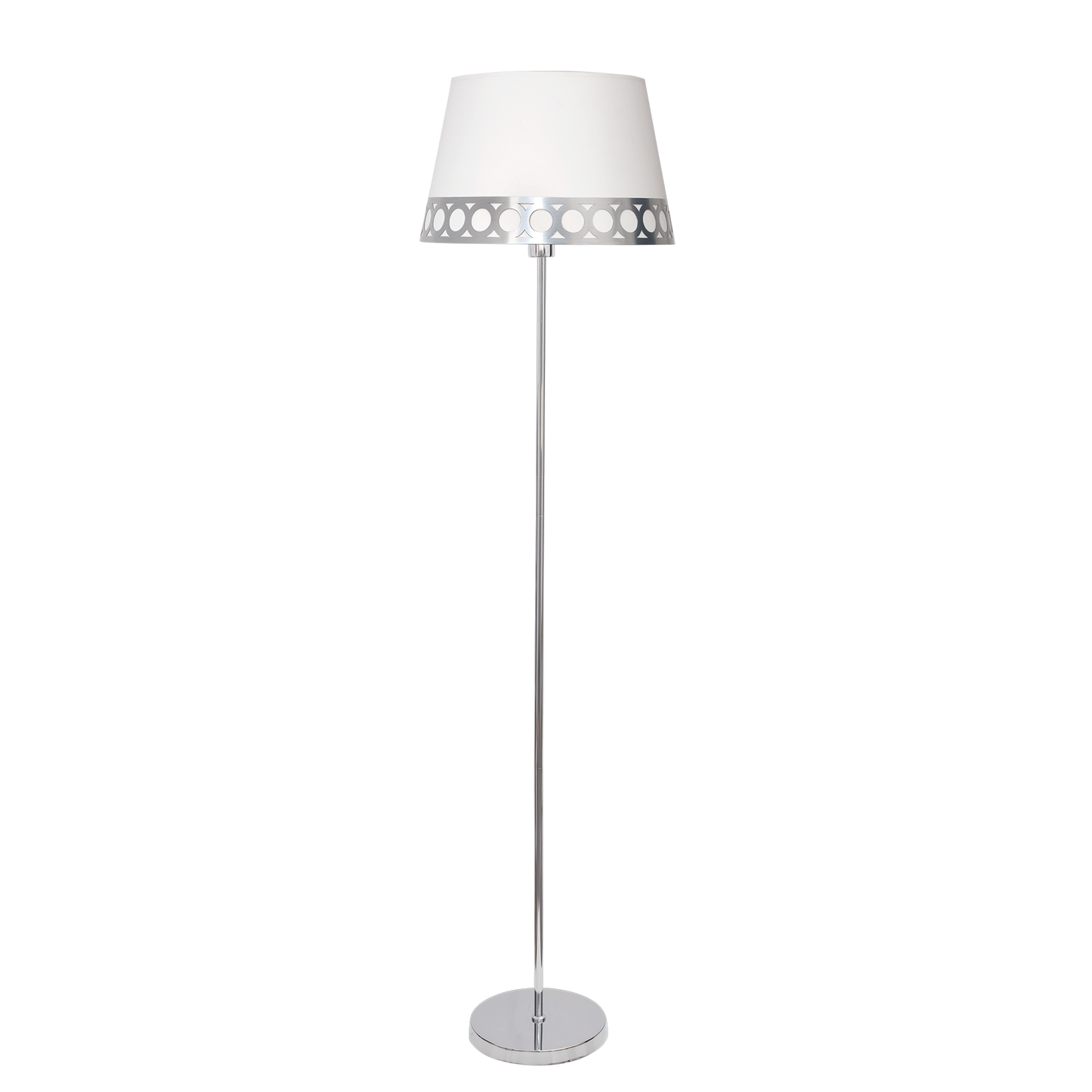 Lámpara de pie Dalia fabricada en metal y textil, color blanco y plata