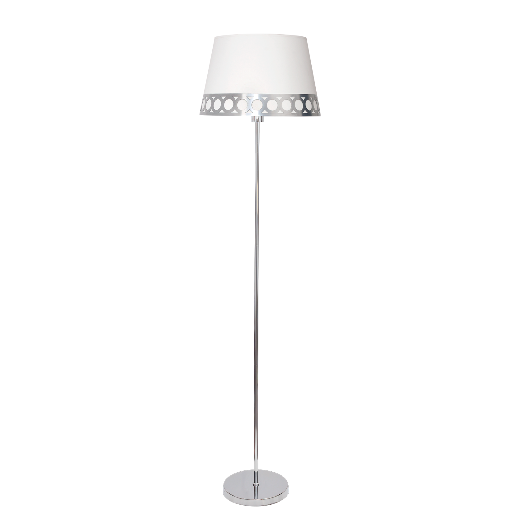 Lámpara de pie Dalia fabricada en metal y textil, color blanco y plata