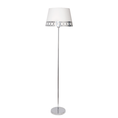 Lámpara de pie Dalia fabricada en metal y textil, color blanco y plata