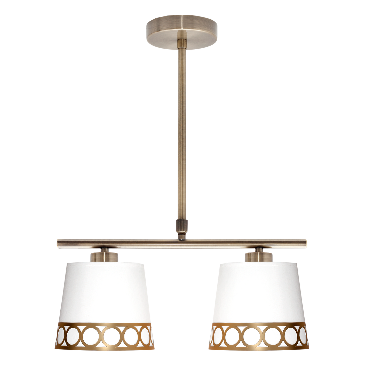 Lámpara Dalia fabricada en metal y textil color blanco y oro, elegante
