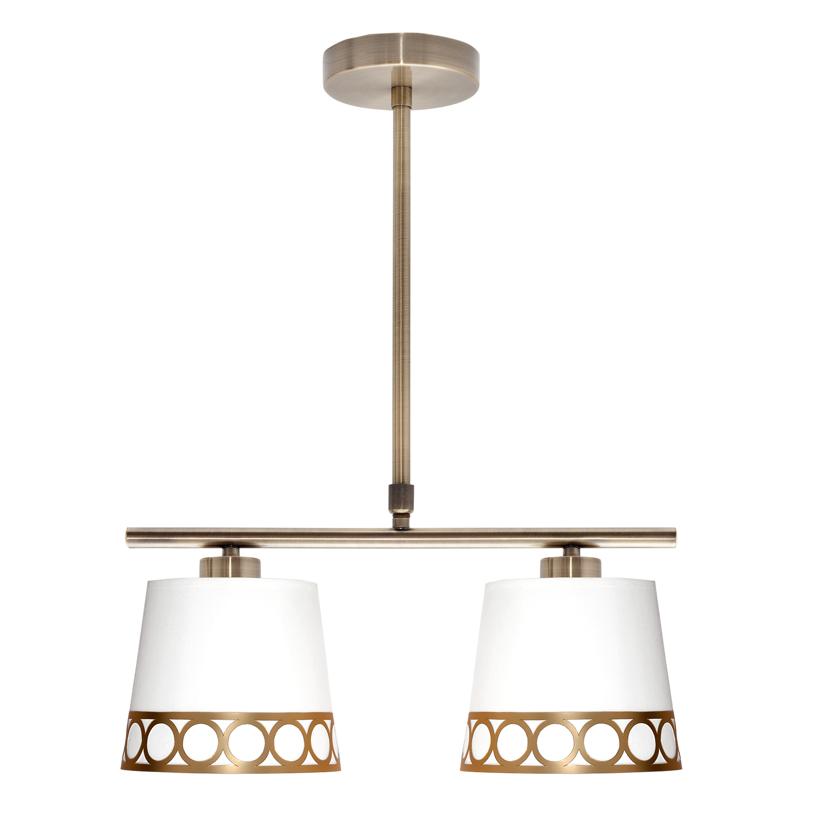 Lámpara Dalia fabricada en metal y textil color blanco y oro, elegante