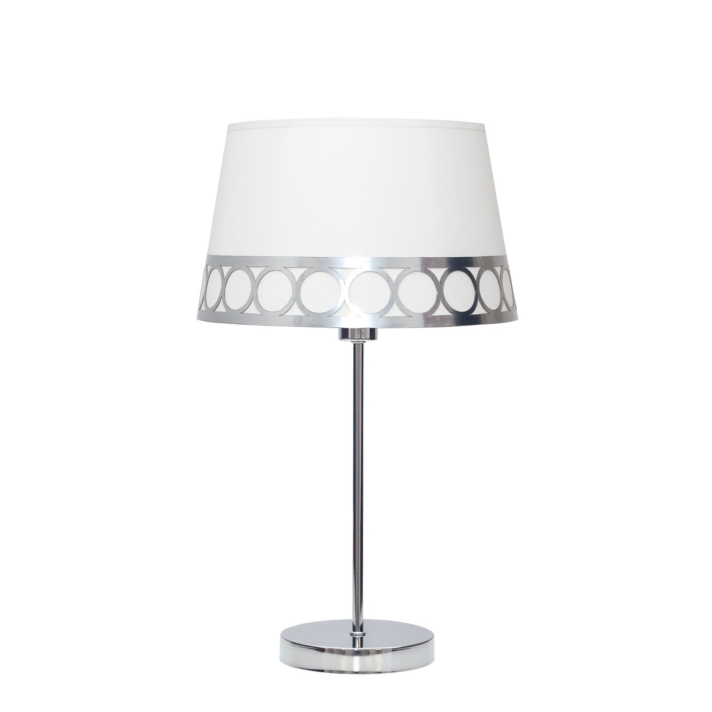 Sobremesa Dalia fabricado en metal y textil color blanco y plata, ideal para mesita de noche