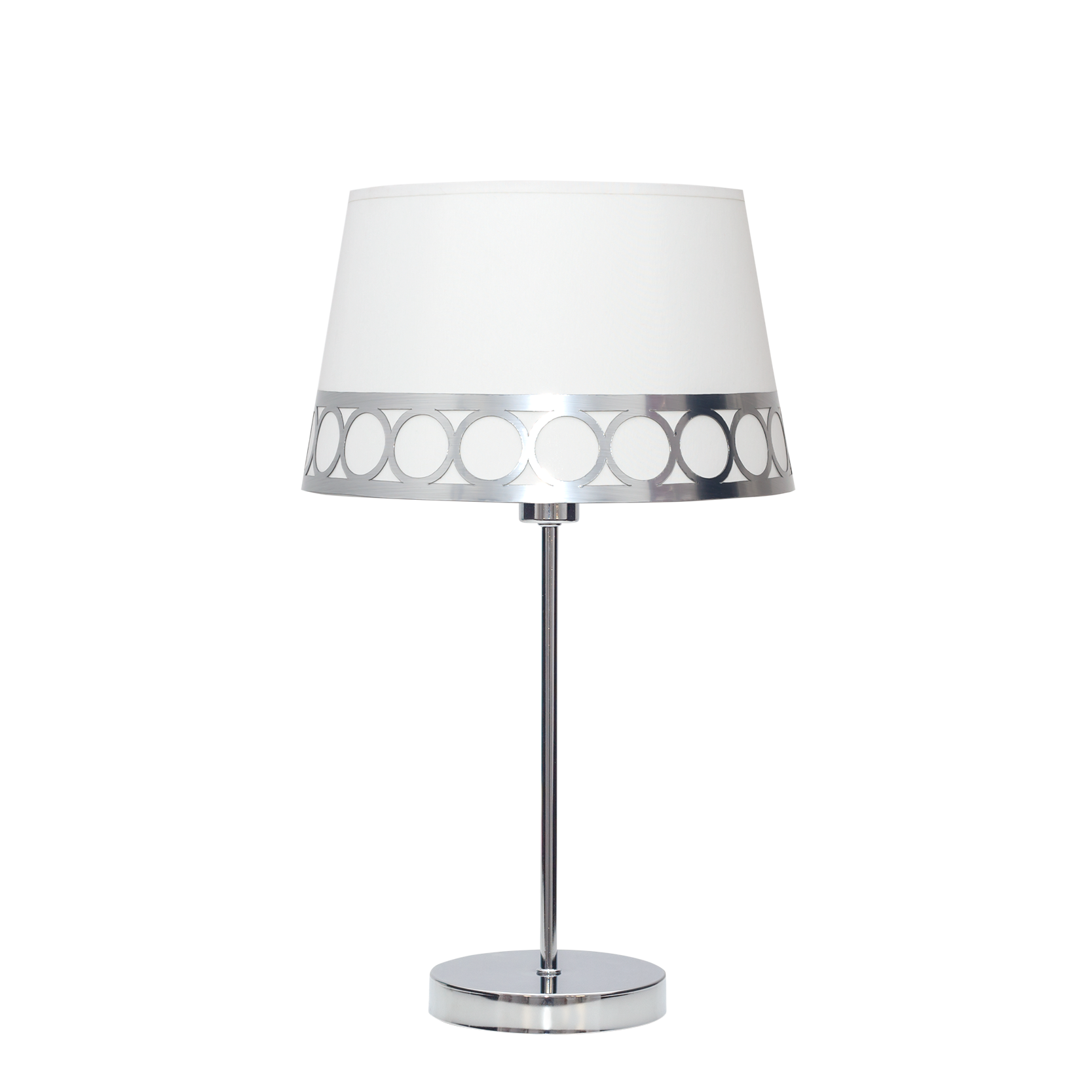 Sobremesa Dalia fabricado en metal y textil color blanco y plata, ideal para mesita de noche