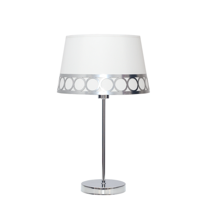 Sobremesa Dalia fabricado en metal y textil color blanco y plata, ideal para mesita de noche