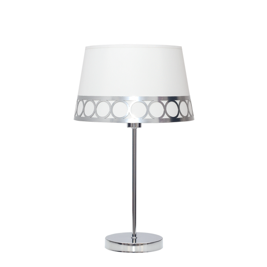 Sobremesa Dalia fabricado en metal y textil color blanco y plata, ideal para mesita de noche