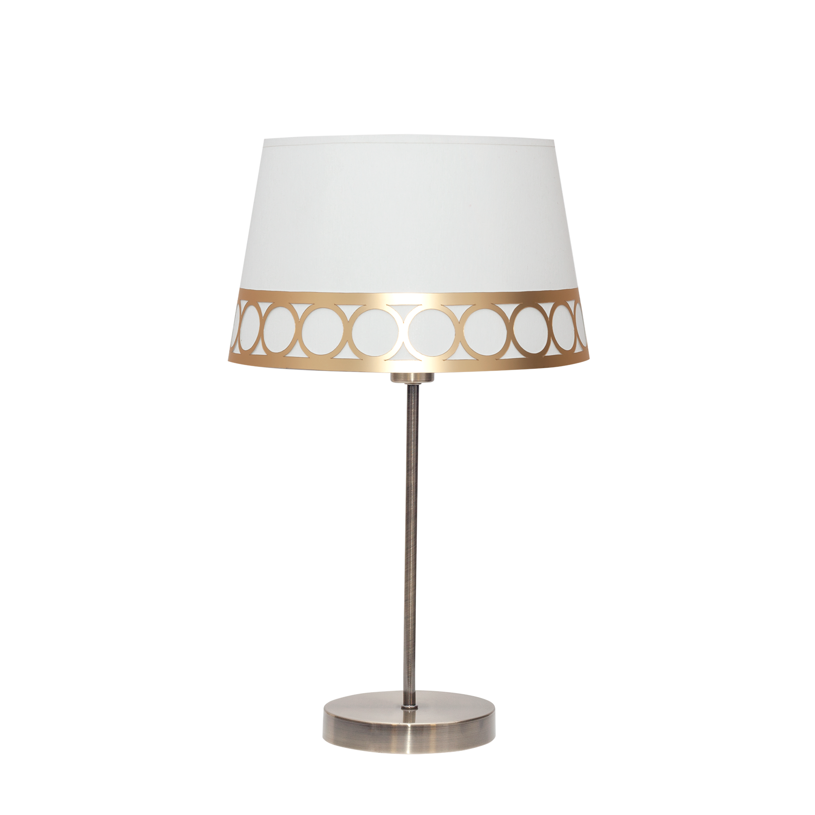 Sobremesa Dalia fabricada en metal y textil color blanco y oro, diseño elegante