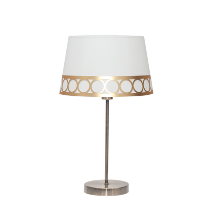 Sobremesa Dalia fabricada en metal y textil color blanco y oro, diseño elegante