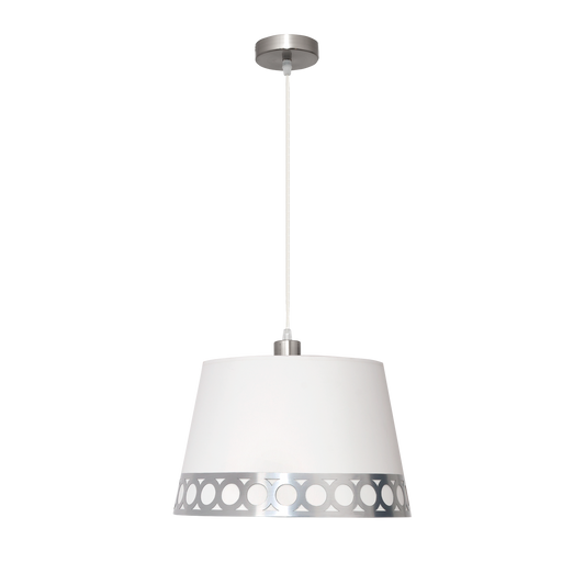 Colgante Dalia fabricado en metal y textil color blanco y plata
