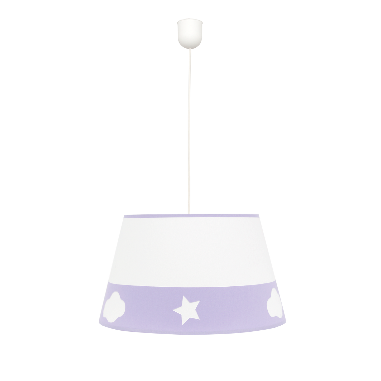 Colgante Galaxia Lila de Fabrilamp, diseño infantil con estrellas y nubes, ideal para dormitorios.