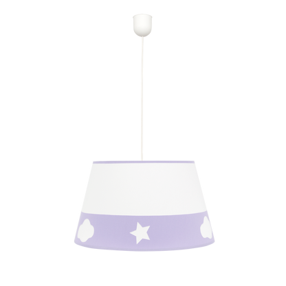 Colgante Galaxia Lila de Fabrilamp, diseño infantil con estrellas y nubes, ideal para dormitorios.