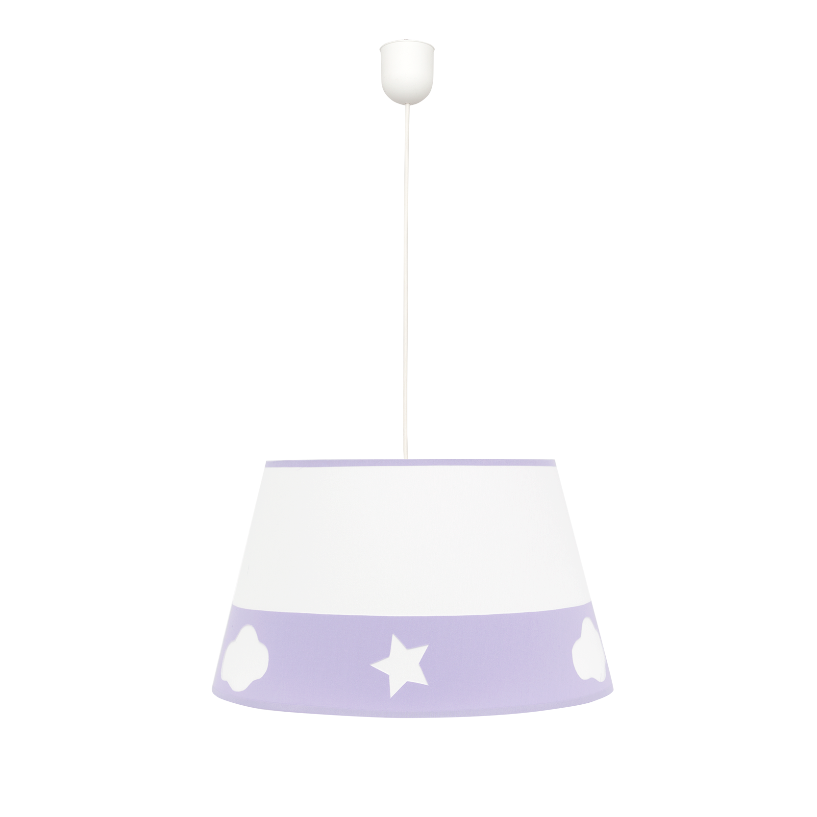 Colgante Galaxia fabricado en textil color blanco y lila, ideal para decoración infantil.