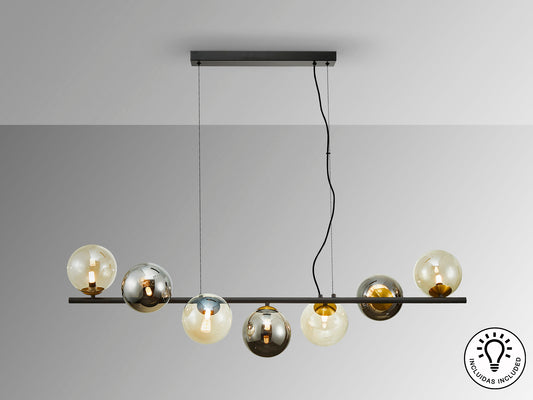 Lámpara Colgante Inoa 7L Negro y Ámbar Regulable Schuller en ambiente decorado | Schuller