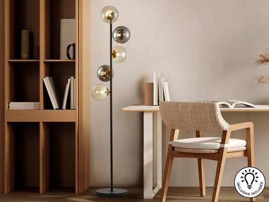 Lámpara de Pie Inoa 159 cm 5 Luces Negro y Ámbar Schuller en ambiente decorado | Schuller · Ref. 494511