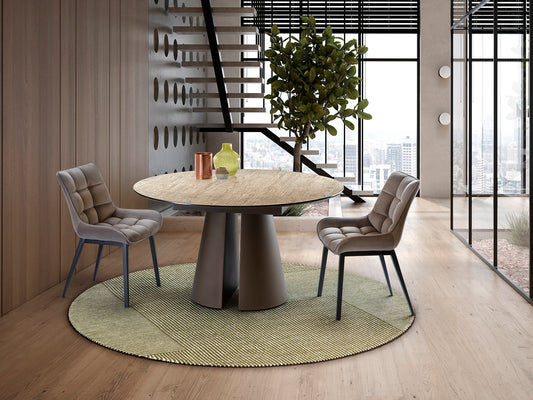 Mesa de Comedor Redonda Samara D138 138 cm Travertino y Marrón Schuller - vista principal | Schuller