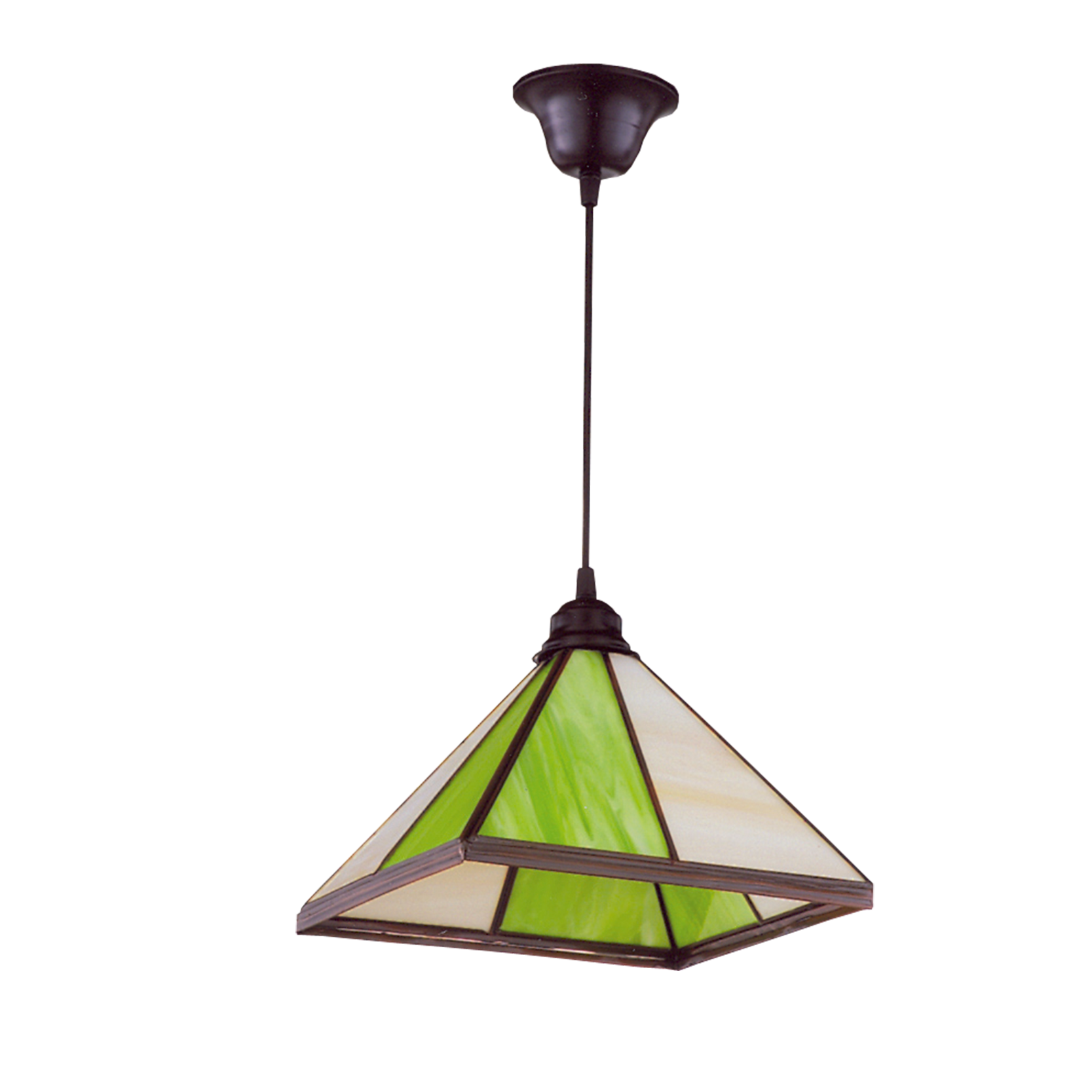 Farol piramidal fabricado en metal color verde pistacho
