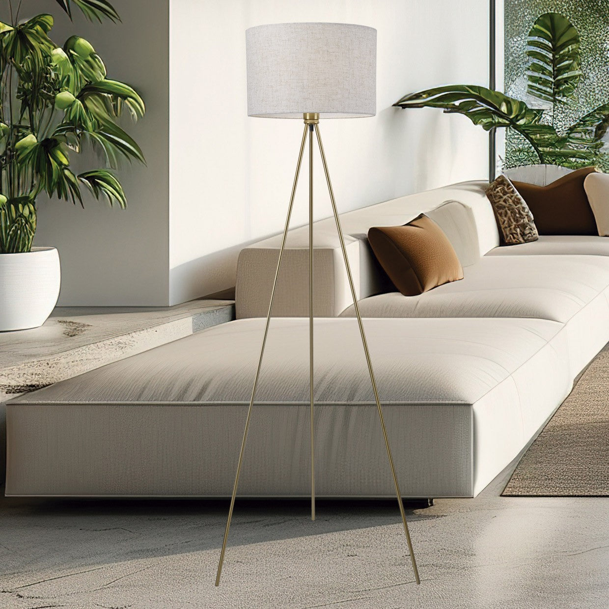 Pie de salón Tivoli latón en ambiente salón acogedor