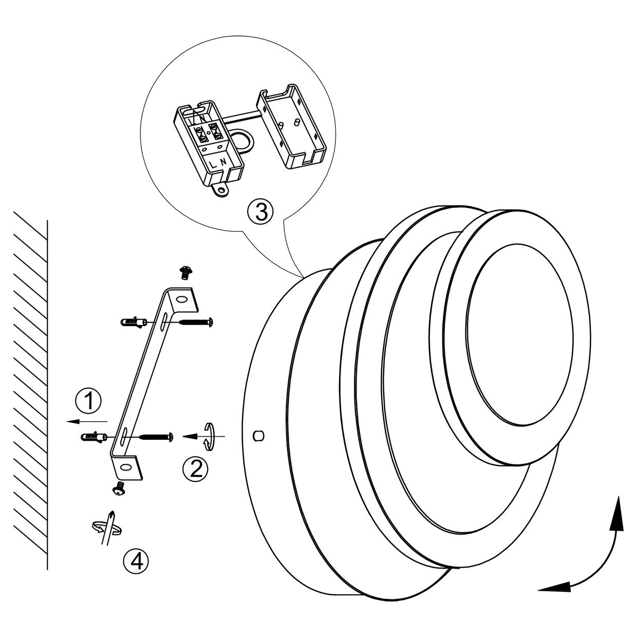 Detalle de las circunferencias ajustables del aplique LED Bossa ALEMAR