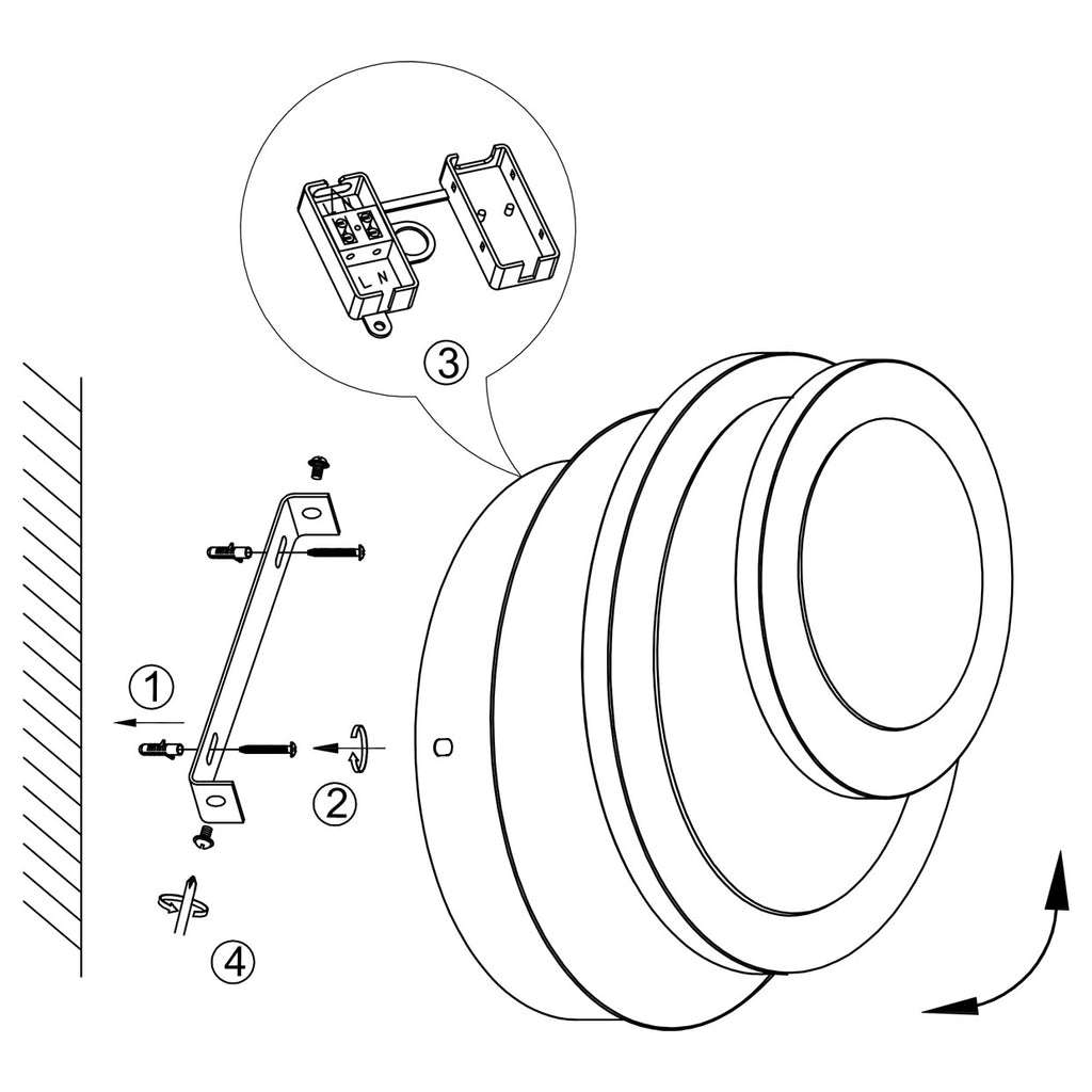 Detalle del acabado en latón y estructura orbital del plafón LED Bossa ALEMAR - Vista lateral