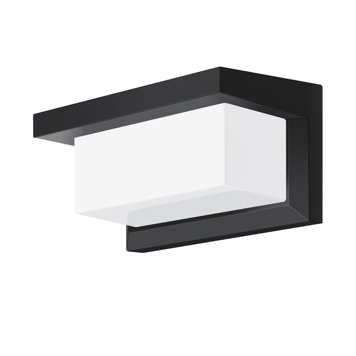 Aplique Lamar negro encendido con luz cálida 3000K en exterior