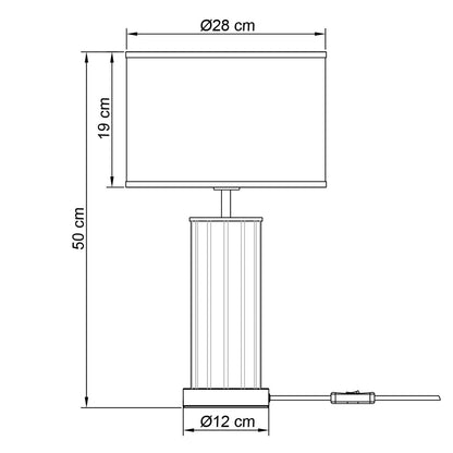 Detalle de base cristal y pantalla tela de la lámpara sobremesa Calabria ALEMAR