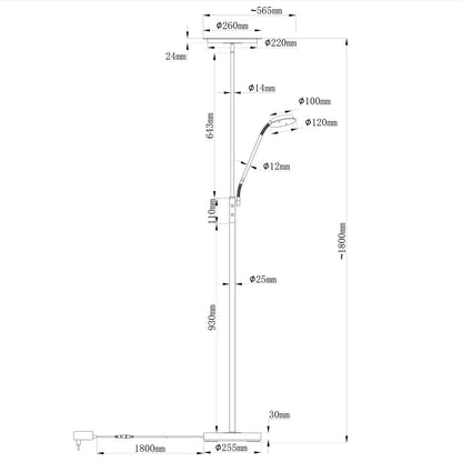 Esquema con dimensiones del pie de salón LED Daya Alemar