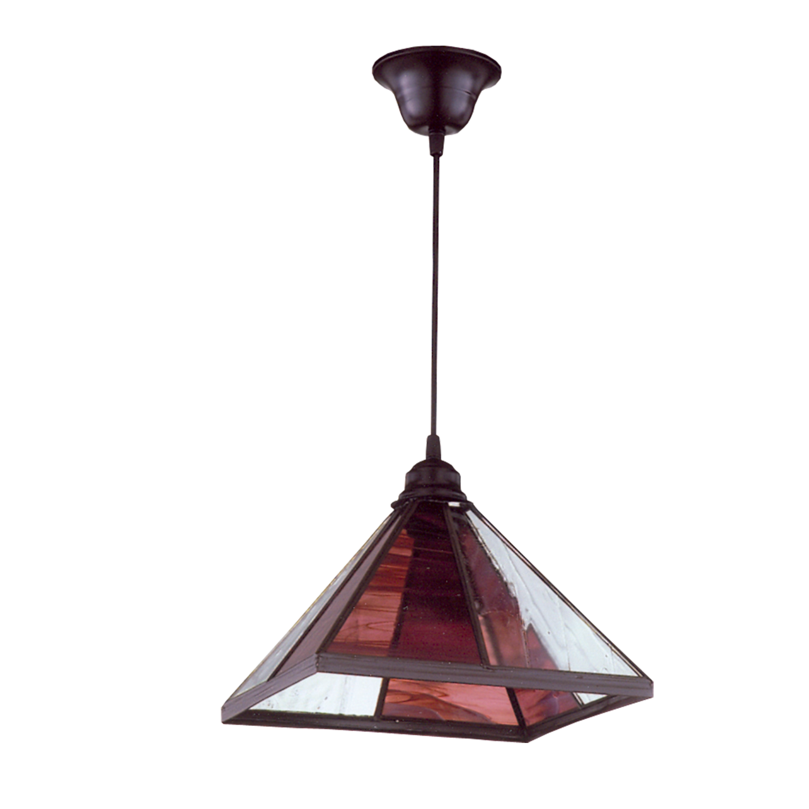 Colgante pirámide fabricado en metal color rojo para interiores