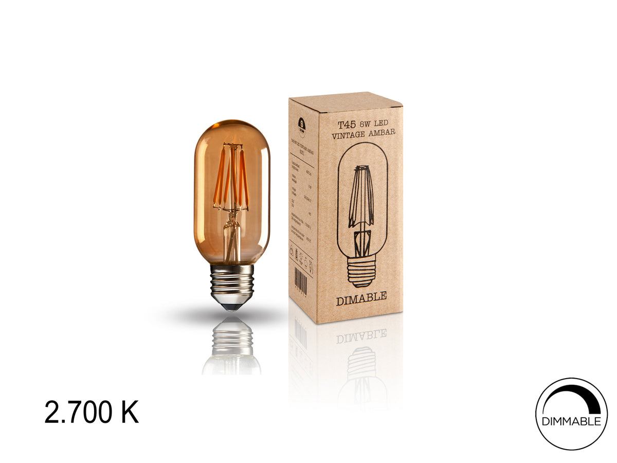 Bombilla LED Vintage Filamento T45 8W E27 Luz Cálida Ámbar Schuller en ambiente decorado | Schuller