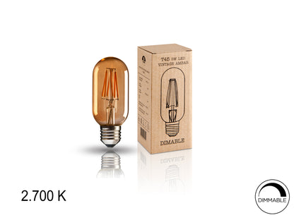 Bombilla LED Vintage Filamento T45 8W E27 Luz Cálida Ámbar Schuller en ambiente decorado | Schuller