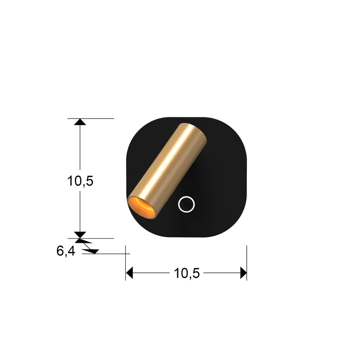 Plano con medidas de Aplique de Pared con Foco de Lectura Biblos Oro y Negro Schuller