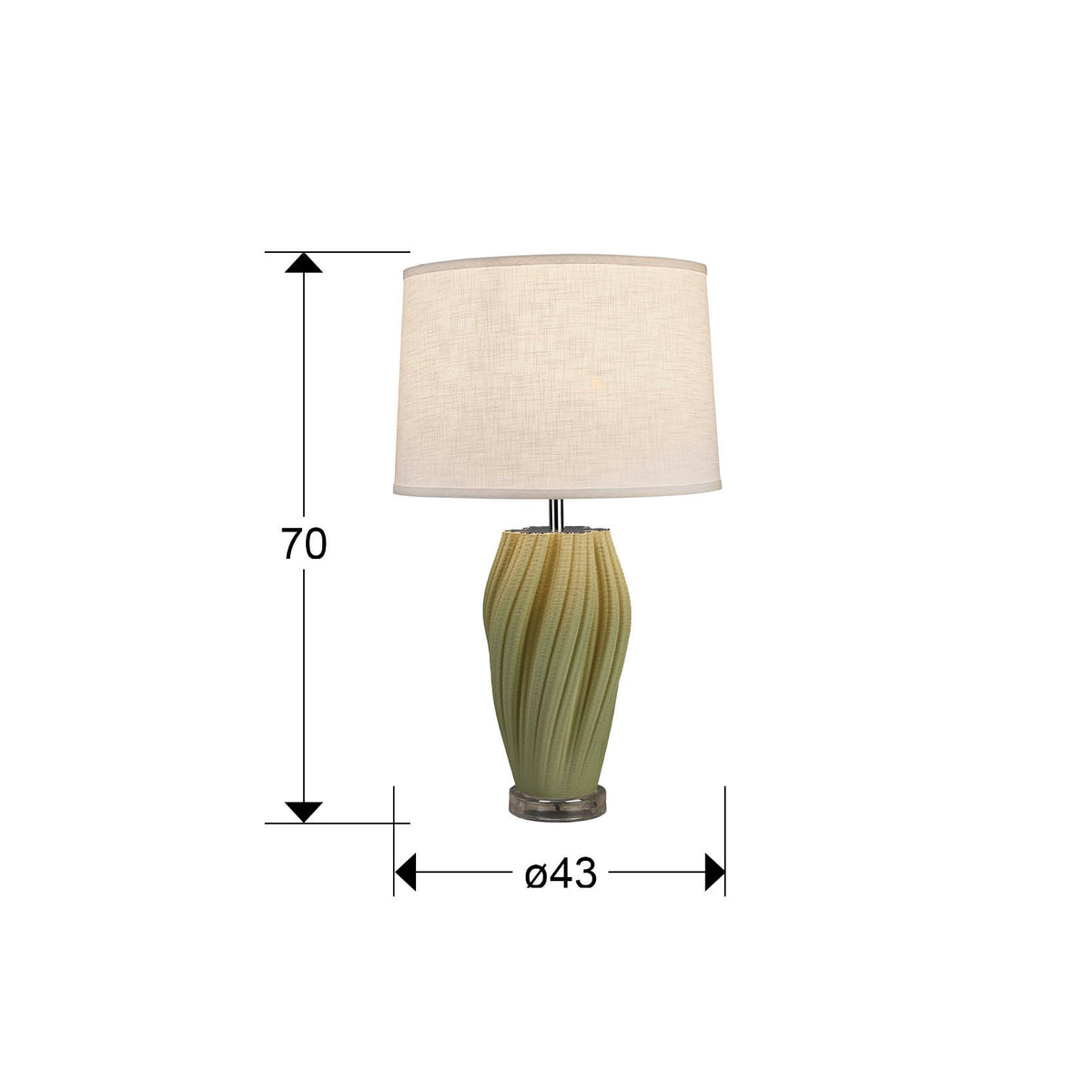 Plano con medidas de Lámpara de Sobremesa Salome 70 cm Cerámica Verde Claro Schuller